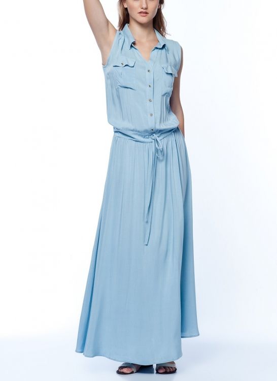 Açık Mavi Pat Detaylı Elbise | Elb12528