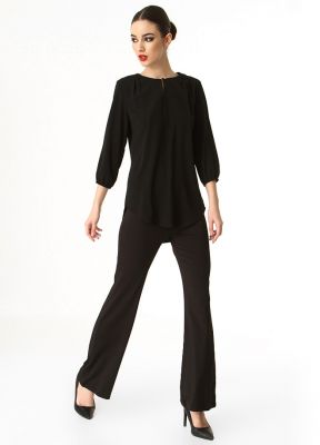  Siyah Beli Lastikli Mikro Polyester Pantolon | Pnt12850