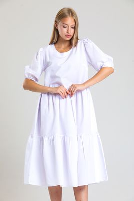  Sense Beyaz Kısa Kollu Kol Ucu Lastikli Fırfırlı Günlük Elbise | Elb34255