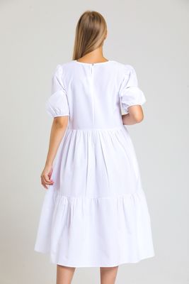  Sense Beyaz Kısa Kollu Kol Ucu Lastikli Fırfırlı Günlük Elbise | Elb34255