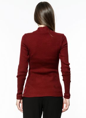  Sense Bordo Uzun Kollu Balıkcı Yaka Derı Garnılı 2X2 Rıbana Bluz | Blz14352