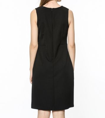  Siyah Sırtı Fermuarlı .Önü Süs Fermuarlı Cepli -Krep Elbise | Elb14141