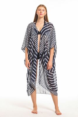  Sense Lacivert Çizgili Şifon Plaj Kimono | ELB33597