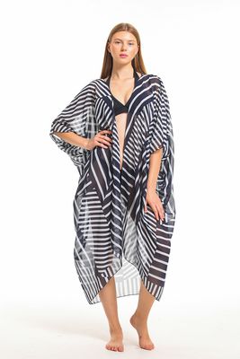  Sense Lacivert Çizgili Şifon Plaj Kimono | ELB33597