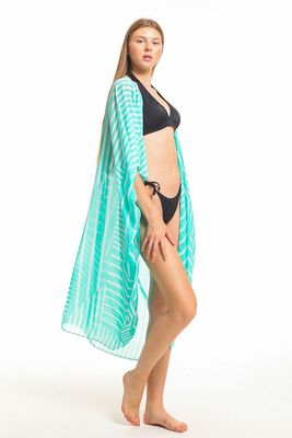  Sense Yeşil Çizgili Şifon Plaj Kimono | ELB33597