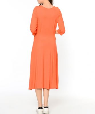  Oranj Yarim Kol Parcali Pike Celik Elbise | Elb12968