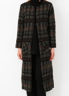  Sense Hardal Kilim Önü Agraflı Uzun Kaban | Hrk13645