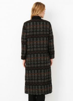  Sense Hardal Kilim Önü Agraflı Uzun Kaban | Hrk13645