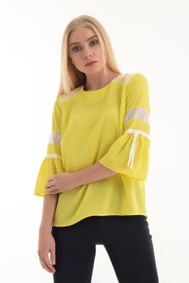  Sarı Bluz - Gübür Detaylı Bluz | Blz31294