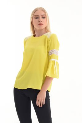  Sarı Bluz - Gübür Detaylı Bluz | Blz31294