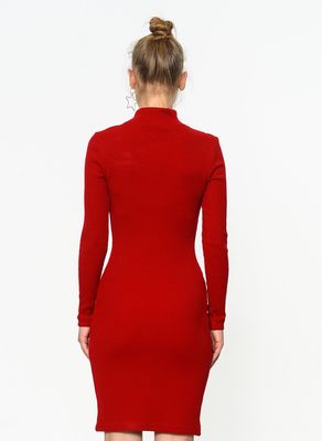  Kırmızı Uzun Kollu Tül Detayli Elbise | Elb31026