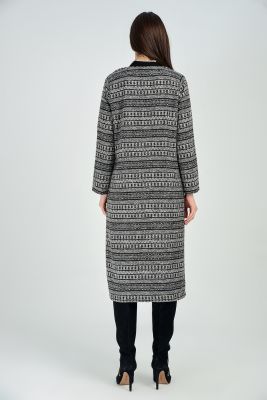  Sense Siyah Beyaz Kilim Önü Agraflı Uzun Kaban | Hrk13645