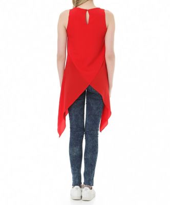  Kırmızı Boncuk Detaylı Krep Elbise | Elb13836