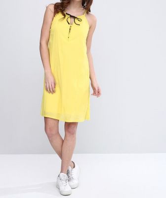  K.Sarı Önü Örgülü Bağcıklı Elbise | Elb13512