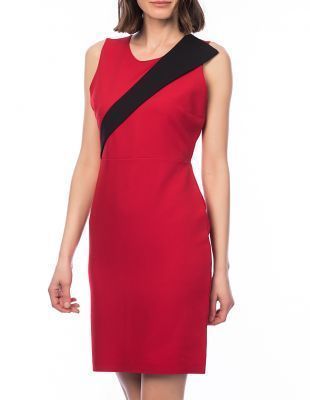  Kırmızı Kolsuz Klapa Garnili Sırtı Fermuarlı Krep Elbise | Elb14284