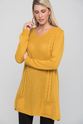  Hardal Sac Orgulu V Yaka Cepli Triko Tunik | Trk18297