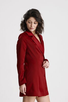 Sense Bordo Kruvaze Yaka İçi Astarlı Saten Blazer Ceket  Elbise | ELB36615