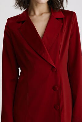 Sense Bordo Kruvaze Yaka İçi Astarlı Saten Blazer Ceket  Elbise | ELB36615