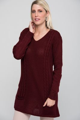  Bordo Sac Orgulu V Yaka Cepli Triko Tunik | Trk18297