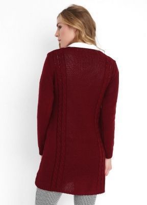  Bordo Sac Orgulu V Yaka Cepli Triko Tunik | Trk18297