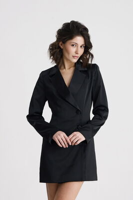  Sense Siyah Kruvaze Yaka İçi Astarlı Saten Blazer Ceket  Elbise | ELB36615