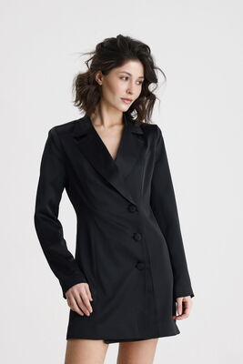  Sense Siyah Kruvaze Yaka İçi Astarlı Saten Blazer Ceket  Elbise | ELB36615