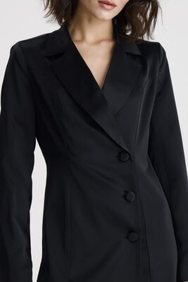  Sense Siyah Kruvaze Yaka İçi Astarlı Saten Blazer Ceket  Elbise | ELB36615