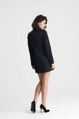  Sense Siyah Kruvaze Yaka İçi Astarlı Saten Blazer Ceket  Elbise | ELB36615