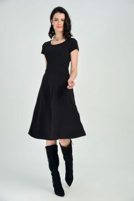  Siyah Çan Etek  Yaka Biye Kısa Kol Elbise | Elb31494