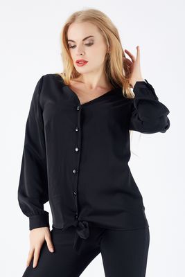  Sense Siyah Eteği Kuşaklı Manşetli Önü Düğmeli Bluz BLZ33003