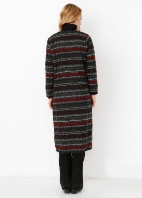  Sense Kırmızı Kilim Desen Önü Agraflı Uzun Kaban | Hrk13645