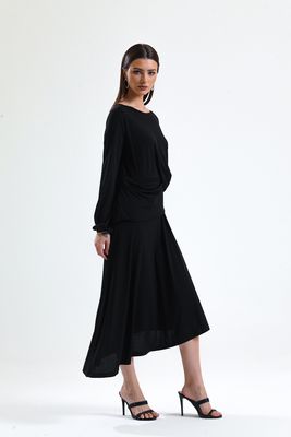  Sense Siyah Beli Volanlı Sandy Elbise | Elb32267