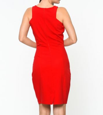  Kırmızı Fermuarlı Mineli Yaka Krep Elbise | Elb14632