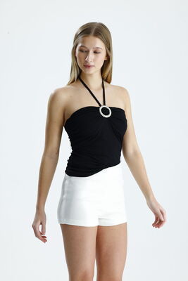  Sense Beyaz Esnek Bel Astarlı pul Payet Abiye Şort | ŞRT36032