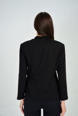  Siyah Ceket - Yakasız Flato Cep Astarı Dantel Ceket | Ckt31897