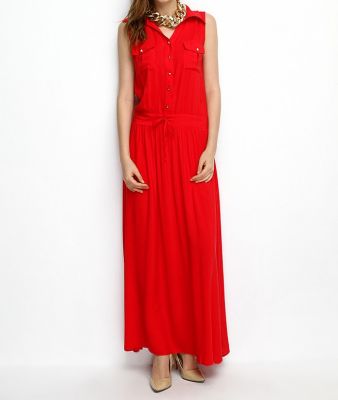 Kırmızı Pat Detaylı Elbise | Elb12528