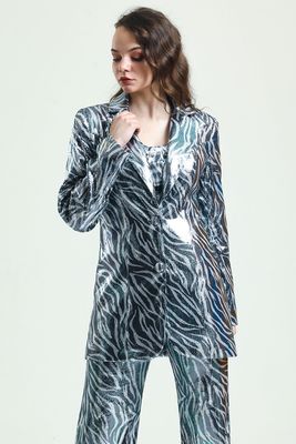  Sense Zebra Desenli İci Astarlı Desenli Abiye Pul payet Ceket | CKT34264