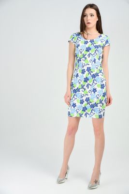  Çicekli Elbise - Yesıl Çiçekli Tüy Desen Karpuz Kol Elbise | Elb31497