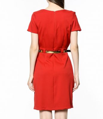  Kırmızı Mini Kollu Kare Yaka Beli Kemerli Elbise | Elb15030Yn