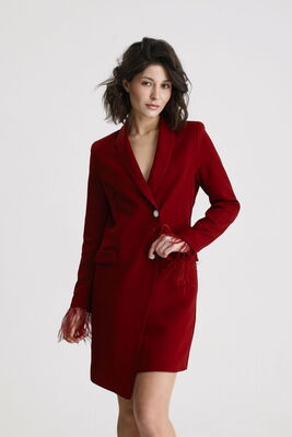  Sense Bordo Astarlı Sırtı Fermuar Detaylı  Kruvaze Ceket | Ckt35223