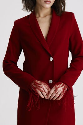  Sense Bordo Astarlı Sırtı Fermuar Detaylı  Kruvaze Ceket | Ckt35223