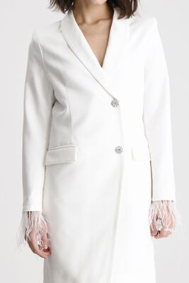  Sense Ekru Astarlı Sırtı Fermuar Detaylı  Kruvaze Ceket | Ckt35223