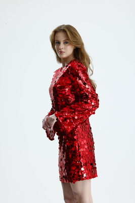  Sense Kırmızı Astarlı Büyük Payetli Payet Abiye Elbise | ELB36673