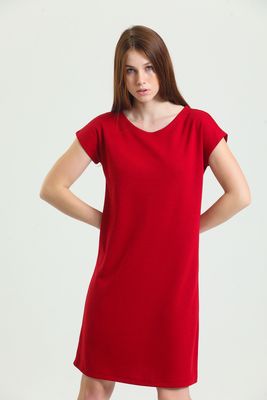  Sense Kırmızı Havuz Yaka Mini Kol Elbise | Elb33681