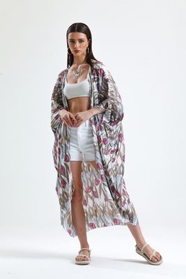  Sense Lale Des.Kahve Şifon Plaj Kimono | Elb33597