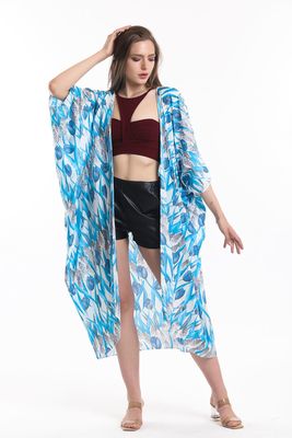  Sense Lale Des.Mavi Şifon Plaj Kimono | Elb33597