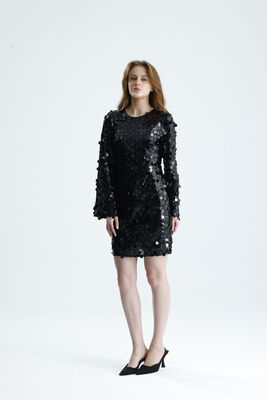  Sense Siyah Astarlı Büyük Payetli Payet Abiye Elbise | ELB36673