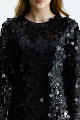  Sense Siyah Astarlı Büyük Payetli Payet Abiye Elbise | ELB36673