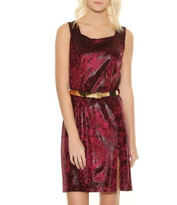  Bordo Beli Kemerli Elbise | Elb13195