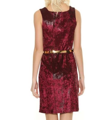  Bordo Beli Kemerli Elbise | Elb13195